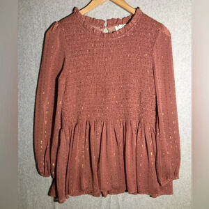 Womens Melloday Blouse Shirred Flowy Sheer Metallic Eras Tour Taylor Swift